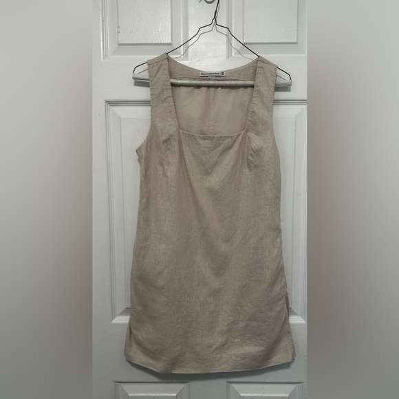 Abercrombie & Fitch Linen Blend Square Neck Dress Oatmeal XSmall petite - Picture 2 of 8